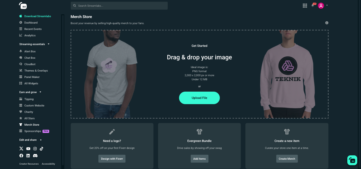 streamlabs merch store main view